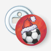Santa Hat-Voetbal op rood Button Flesopener (Voorkant)
