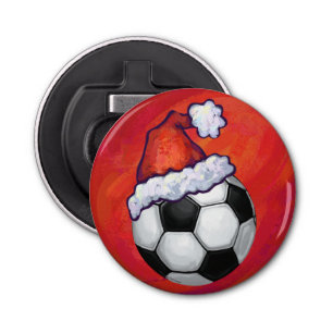 Santa Hat-Voetbal op rood Button Flesopener
