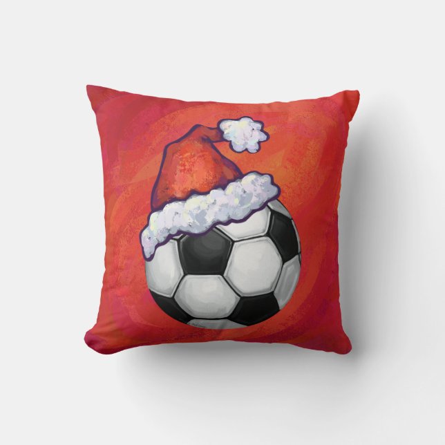 Santa Hat-Voetbal op rood Kussen (Voorkant)