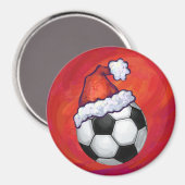 Santa Hat-Voetbal op rood Magneet (Voorkant / Achterkant)