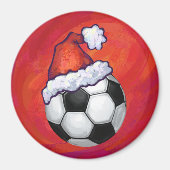 Santa Hat-Voetbal op rood Magneet (Voorkant)