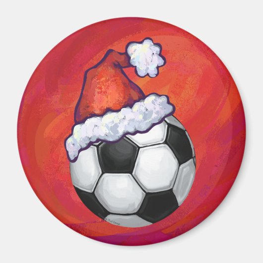 Santa Hat-Voetbal op rood Magneet (Voorkant)