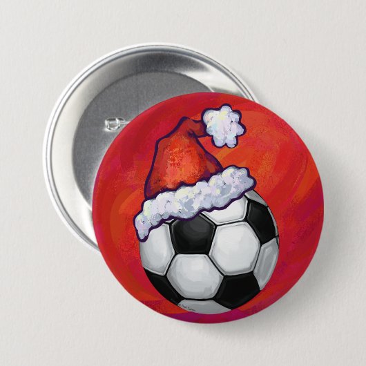 Santa Hat-Voetbal op rood Ronde Button 7,6 Cm (Voorkant /achterkant)