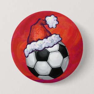 Santa Hat-Voetbal op rood Ronde Button 7,6 Cm