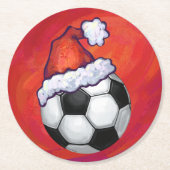 Santa Hat-Voetbal op rood Ronde Kartonnen Onderzetter (Voorkant)