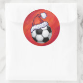 Santa Hat-Voetbal op rood Ronde Sticker (Tas)