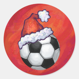 Santa Hat-Voetbal op rood Ronde Sticker