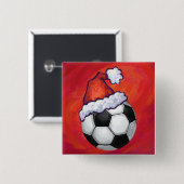 Santa Hat-Voetbal op rood Vierkante Button 5,1 Cm (Voorkant /achterkant)