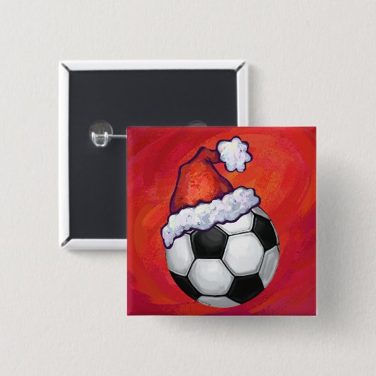 Santa Hat-Voetbal op rood Vierkante Button 5,1 Cm (Voorkant /achterkant)