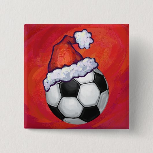 Santa Hat-Voetbal op rood Vierkante Button 5,1 Cm (Voorkant)