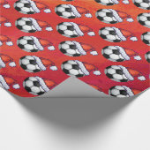 Santa Hat Voetbal Pattern op Red Cadeaupapier (Hoek)