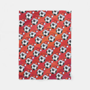Santa Hat Voetbal Pattern op Red Fleece Deken
