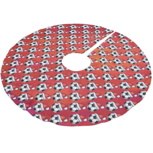 Santa Hat Voetbal Pattern op Red Kerstboom Rok (Gekanteld)