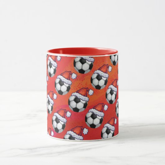 Santa Hat Voetbal Pattern op Red Mok (Midden)