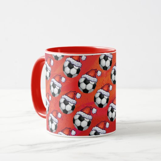 Santa Hat Voetbal Pattern op Red Mok (Voorkant links)