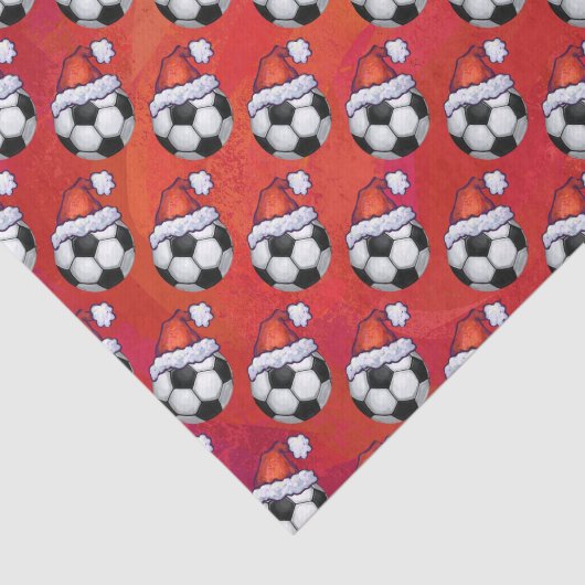 Santa Hat Voetbal Pattern op Red Tissuepapier (Detail)