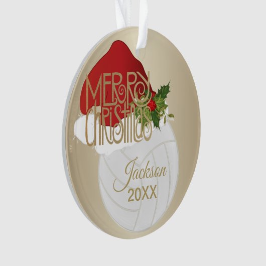 Santa Hat 🏐 Volleyball | DIY-naam Ornament (voorkant)