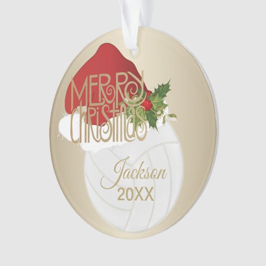 Santa Hat 🏐 Volleyball | DIY-naam Ornament (voorkant)