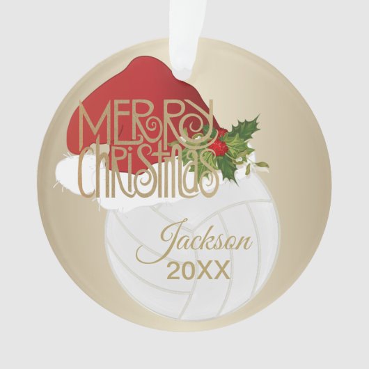 Santa Hat 🏐 Volleyball | DIY-naam Ornament (voorkant)