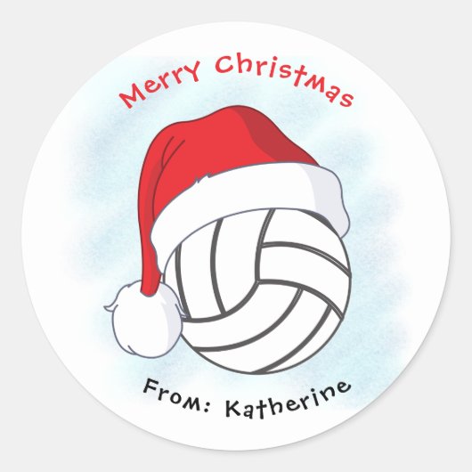 Santa Hat Volleyball Merry Kerstmis Ronde Sticker (Voorkant)