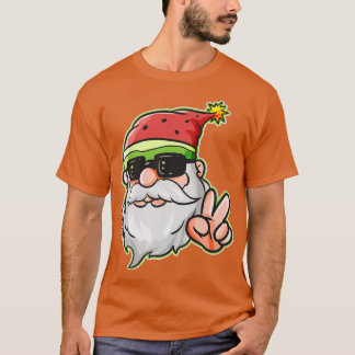 Santa Hat Watermelon Victory Sign Sunglass Christm T-shirt