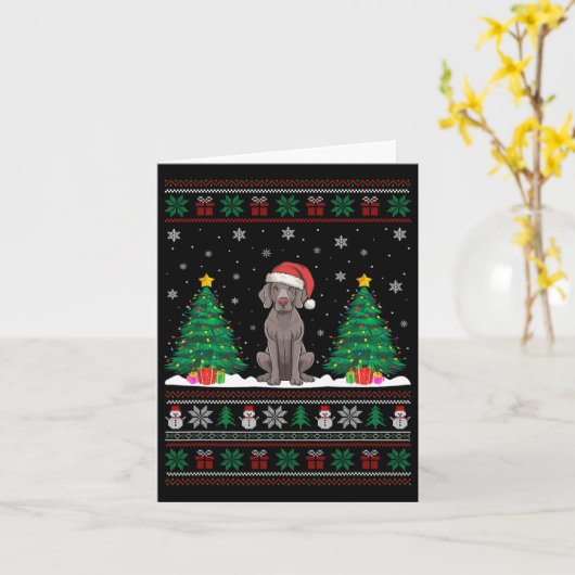 Santa Hat Weimaraner Dog Christmas Tree Lights Ugl Kaart (Gele Bloem)
