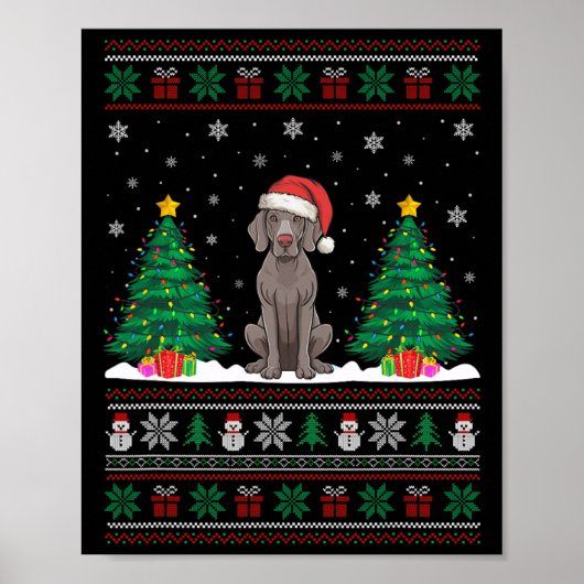 Santa Hat Weimaraner Dog Christmas Tree Lights Ugl Poster (Voorkant)