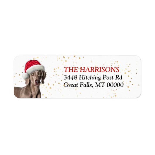 Santa Hat Weimaraner Dog Return-adres Etiket (Voorkant)
