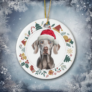 Santa Hat Weimaraner Kerst Afbeeldingen krans Keramisch Ornament