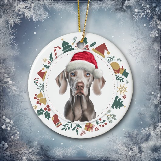 Santa Hat Weimaraner Kerst Afbeeldingen krans Keramisch Ornament