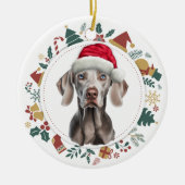 Santa Hat Weimaraner Kerst Afbeeldingen krans Keramisch Ornament (Voorkant)