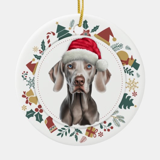 Santa Hat Weimaraner Kerst Afbeeldingen krans Keramisch Ornament (Voorkant)