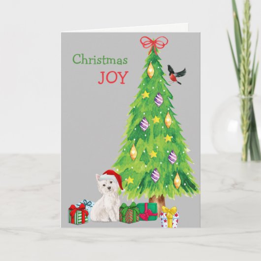 Santa Hat Westie- en vakantieboom Feestdagen Kaart (Voorkant)
