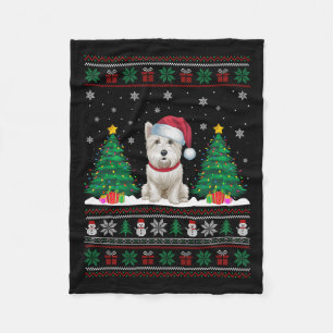Santa Hat Westie Hond Kerstboom Lights Ugly Sw Fleece Deken