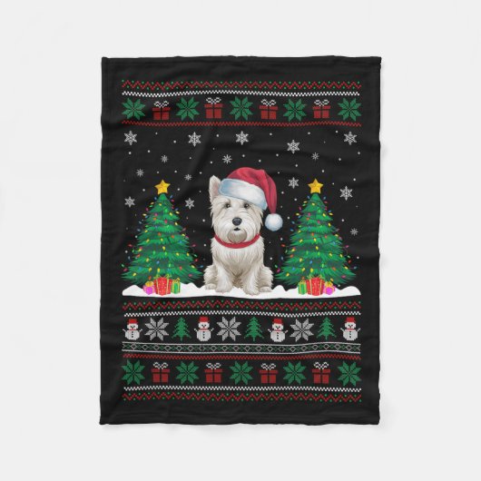 Santa Hat Westie Hond Kerstboom Lights Ugly Sw Fleece Deken (Voorkant)