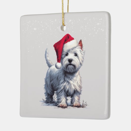 Santa hat Westie in het sneeuw ornament (Links)