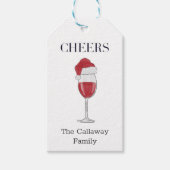 Santa Hat Wijn Glas Cheers Gepersonaliseerde vakan Cadeaulabel (Voorkant)