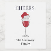 Santa Hat Wijn Glas Cheers Gepersonaliseerde vakan Etiket (Enkel label)