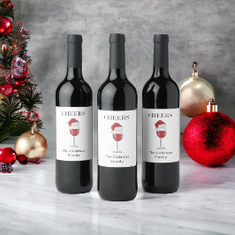 Santa Hat Wijn Glas Cheers Gepersonaliseerde vakan Etiket
