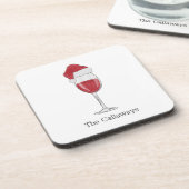 Santa Hat Wijn Glas Gepersonaliseerde Vakantie Par Bier Onderzetter (Linkerzijde)