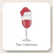 Santa Hat Wijn Glas Gepersonaliseerde Vakantie Par Bier Onderzetter (Voorkant)