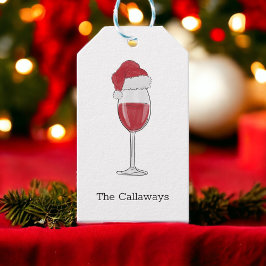 Santa Hat Wijn Glas Gepersonaliseerde Vakantie Par Cadeaulabel