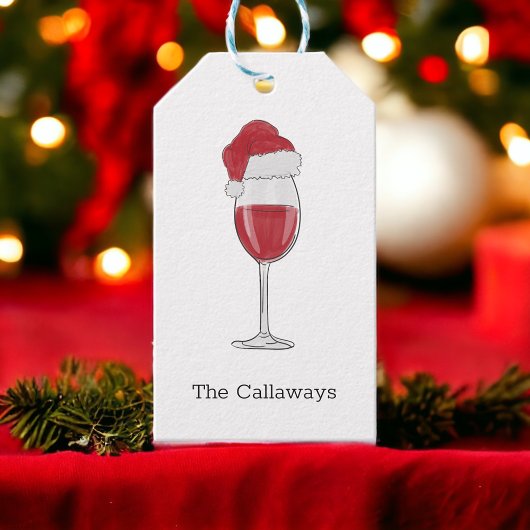 Santa Hat Wijn Glas Gepersonaliseerde Vakantie Par Cadeaulabel