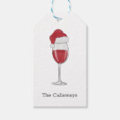 Santa Hat Wijn Glas Gepersonaliseerde Vakantie Par Cadeaulabel (Voorkant)