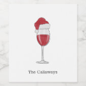 Santa Hat Wijn Glas Gepersonaliseerde Vakantie Par Etiket (Enkel label)