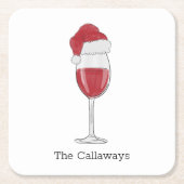 Santa Hat Wijn Glas Gepersonaliseerde Vakantie Par Kartonnen Onderzetters (Voorkant)