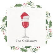 Santa Hat Wijn Glas Gepersonaliseerde Vakantie Par Servet