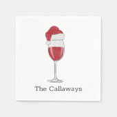 Santa Hat Wijn Glas Gepersonaliseerde Vakantie Par Servet (Voorkant)