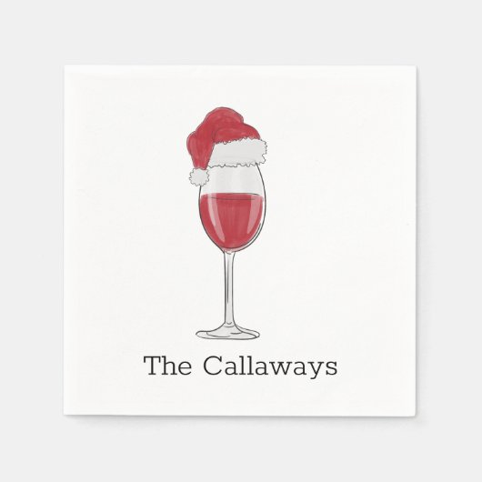 Santa Hat Wijn Glas Gepersonaliseerde Vakantie Par Servet (Voorkant)