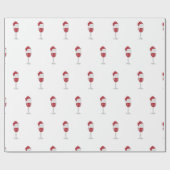 Santa Hat Wijn Glas Vakantie Party Cadeaupapier (Vlak)